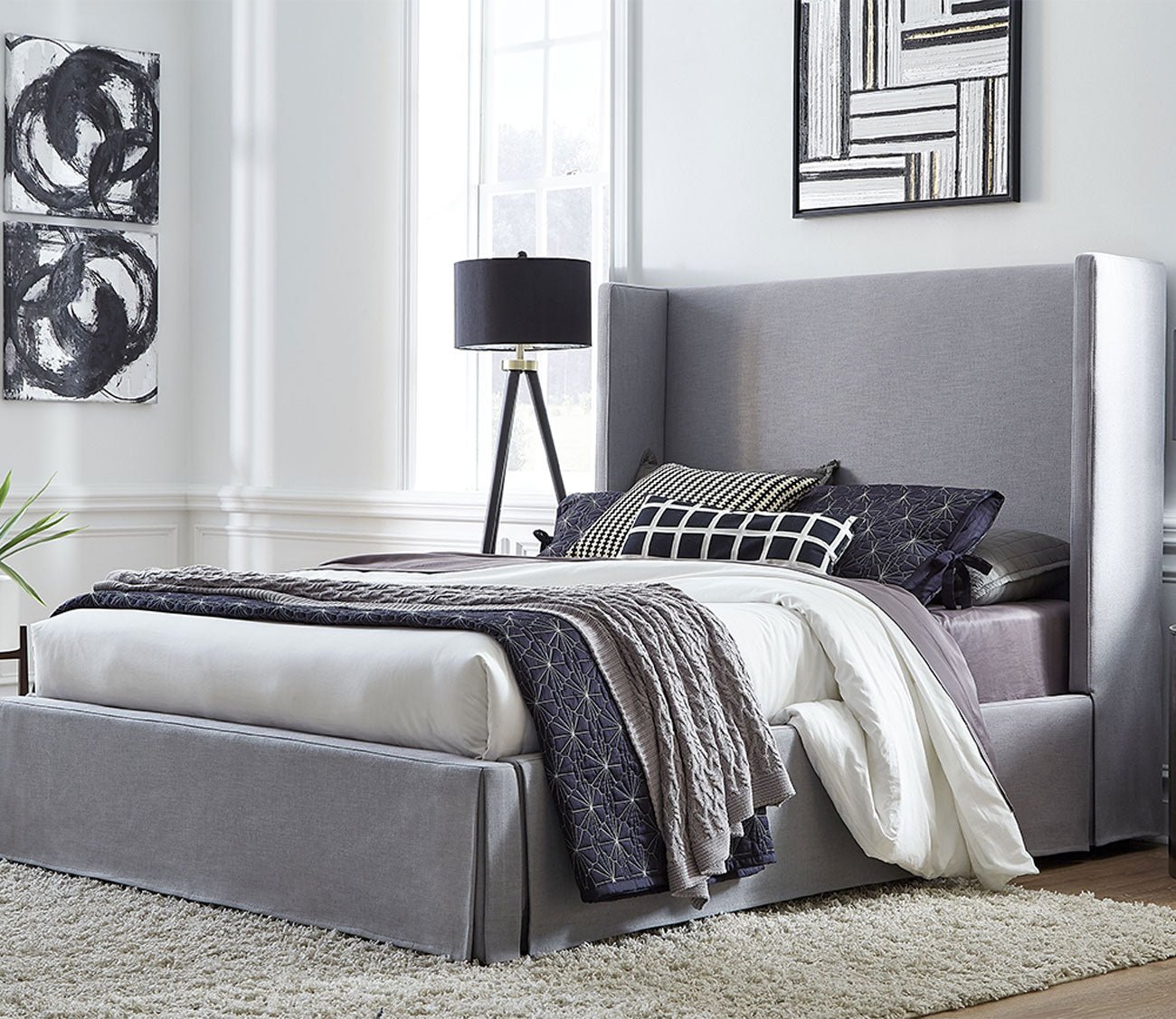 Cresta Upholstered Skirted Storage Panel Bed